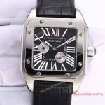 Swiss Clone Cartier Santos 100 Watch SS Black Face Black Leather Band